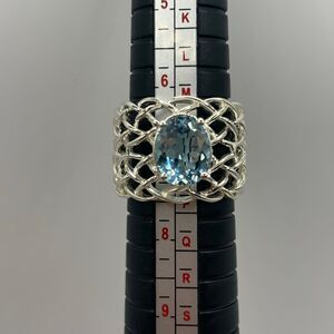 Sevilla Sterling Silver 925 Basket Weave Aquamarine Blue Topaz Ring size 7